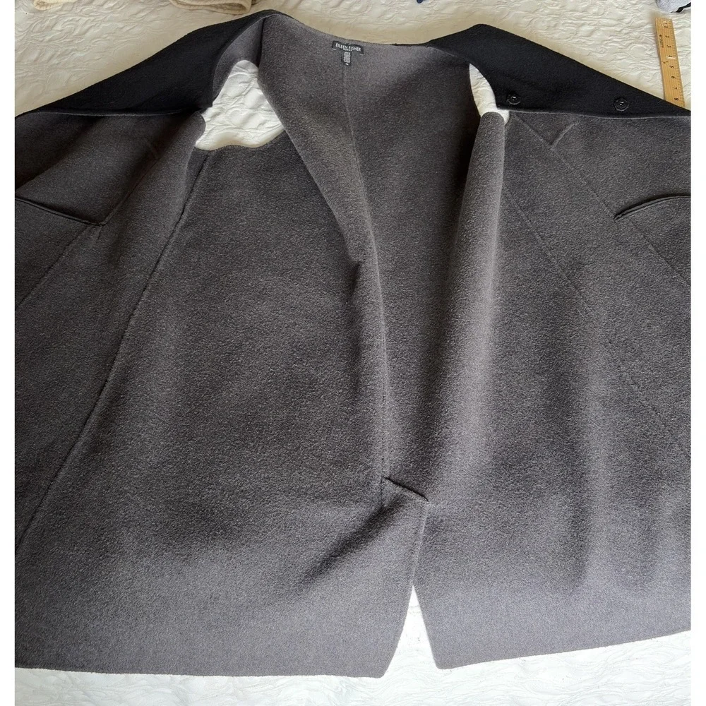 Eileen Fisher Woman 1X Black Boiled Wool Long Vest Snap Front Pockets Minimalist